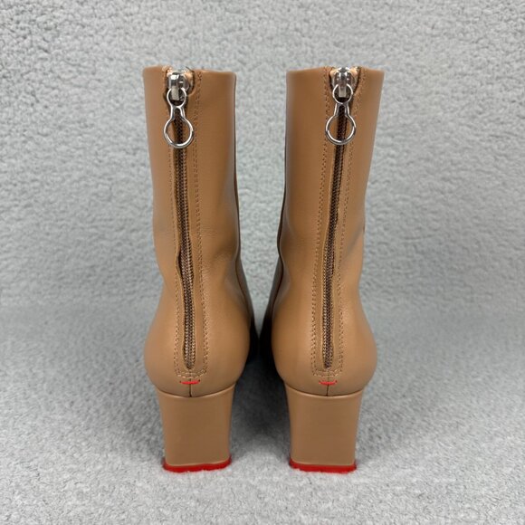 Aeyde Boots Womens 8 / EU 39 Shoes Tan Brown Ivy Leather Ankle Zip Booties Heels - Picture 5 of 11